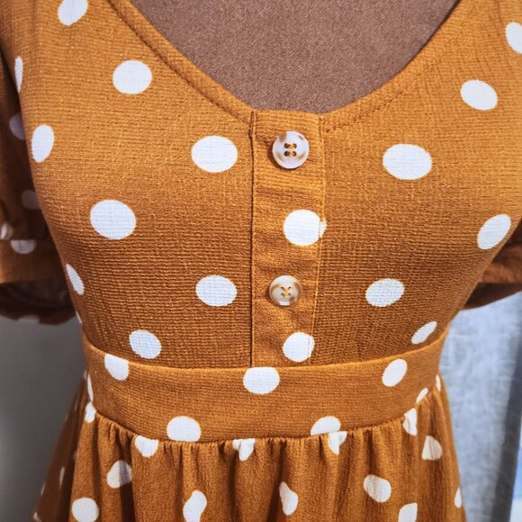 Blu Pepper Mustard Brown Retro Polka Dot Dress | Retro & Academia | Size L - Picture 2 of 10